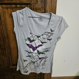 Gray and Purple Graphic Women's Top With Bats